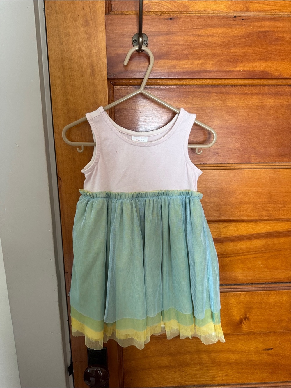 Hanna Andersson Pink Tank Dress with Blue & Yellow Tulle Skirt